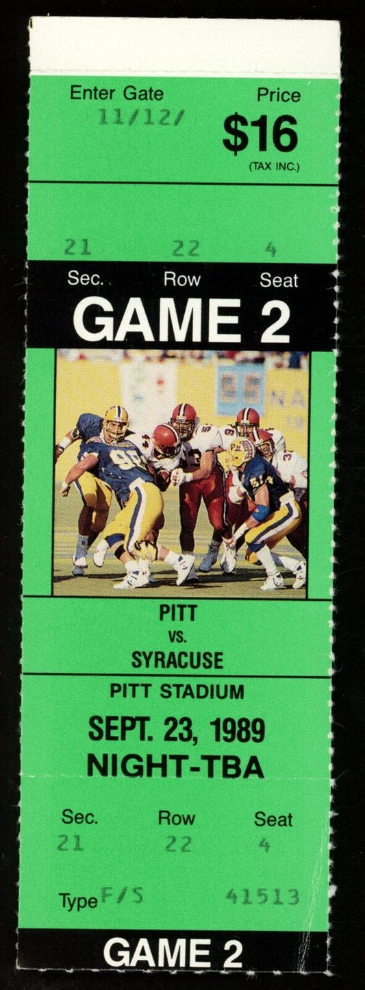 September 23, 1989 Pitt vs. Syracuse College Football Game Full Ticket