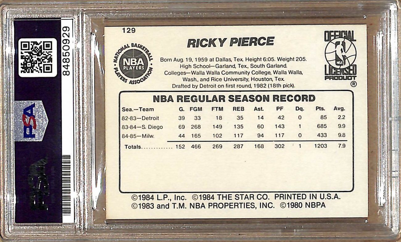 1985-86 Star Company #129 Ricky Pierce Bucks Signed/Auto Card PSA/DNA 178996