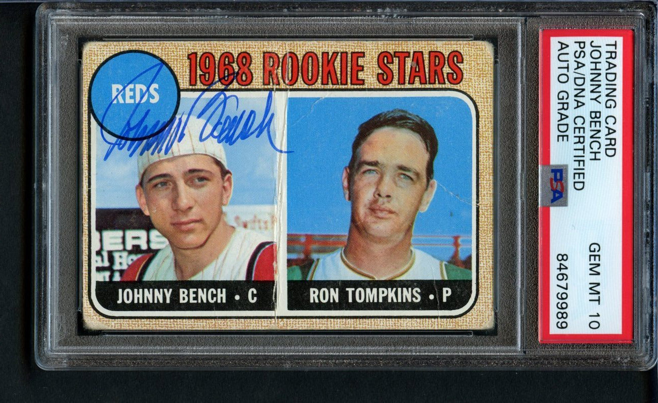 1968 TOPPS Rookie Johnny Bench HOF #247 Card Signed Reds PSA/DNA GEM MINT 10