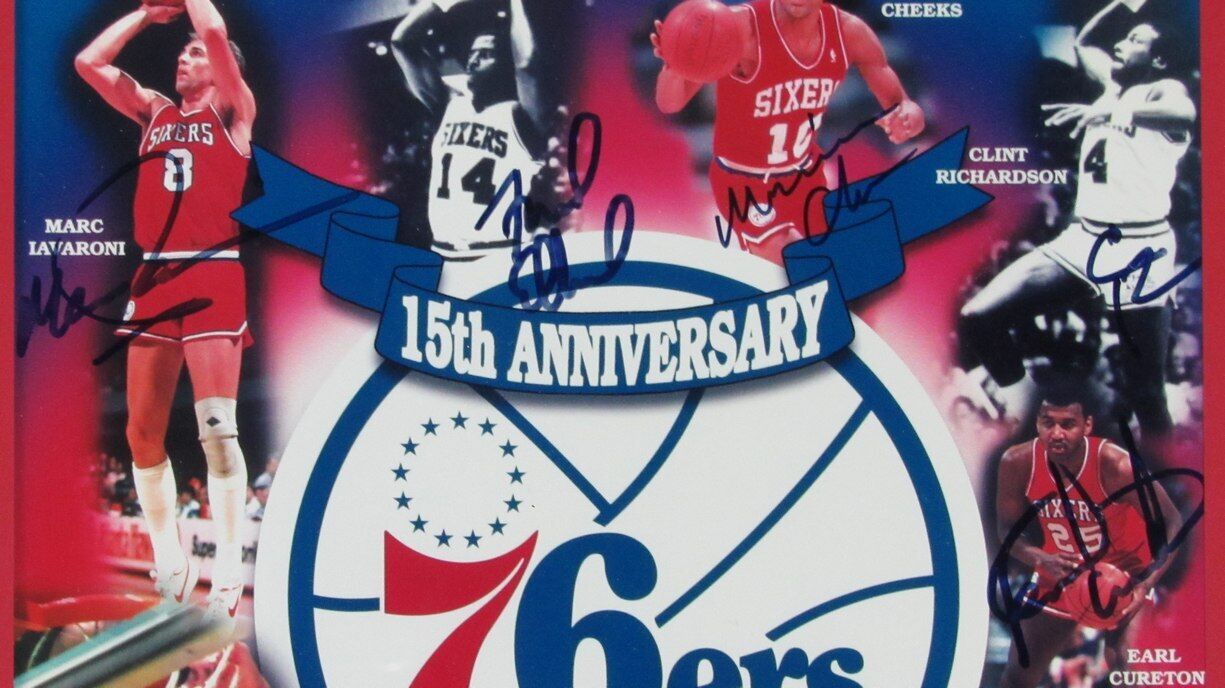 76ers 1983 NBA Champions Team Signed/Auto 11x14 Photo Framed PSA/DNA 166795