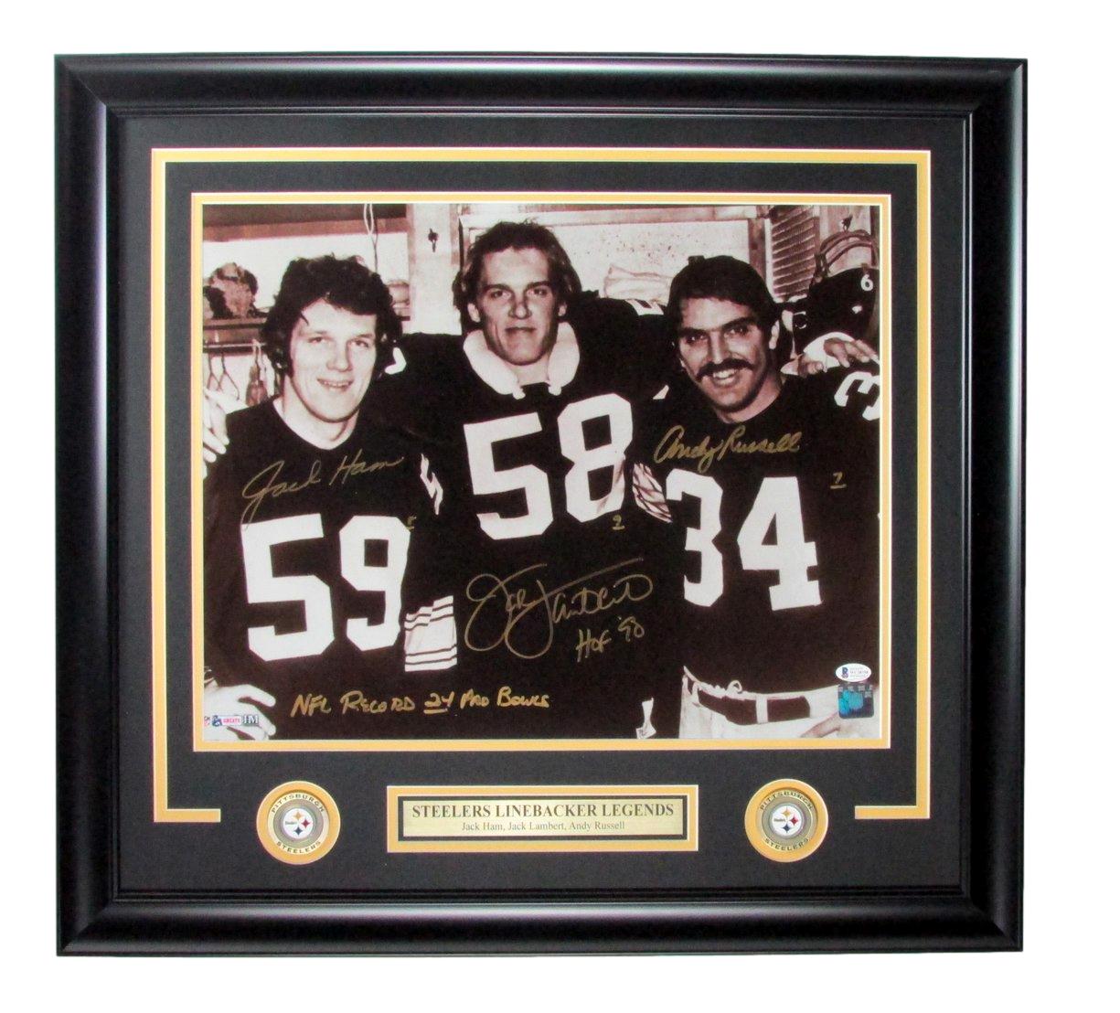 Jack Lambert Andy Russell Jack Ham Signed Beckett Framed 16x20  Steelers