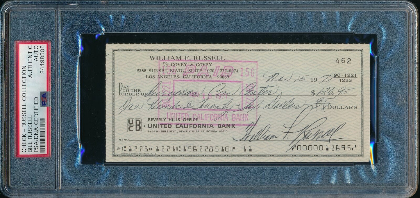 Bill Russell HOF Autographed/Signed 1971 Bank Check Boston Celtics PSA/DNA