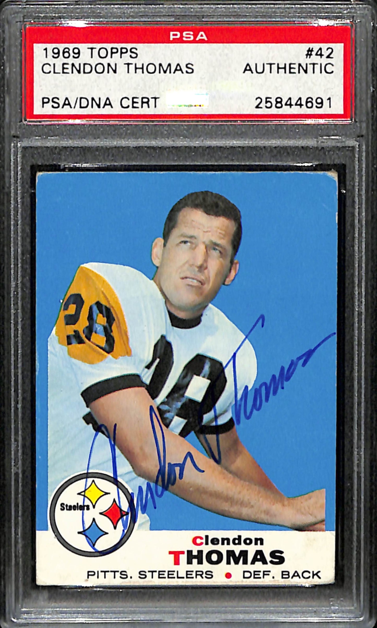 Clendon Thomas Signed 1969 Topps Card #42 Pittsburgh Steelers PSA/DNA 185962