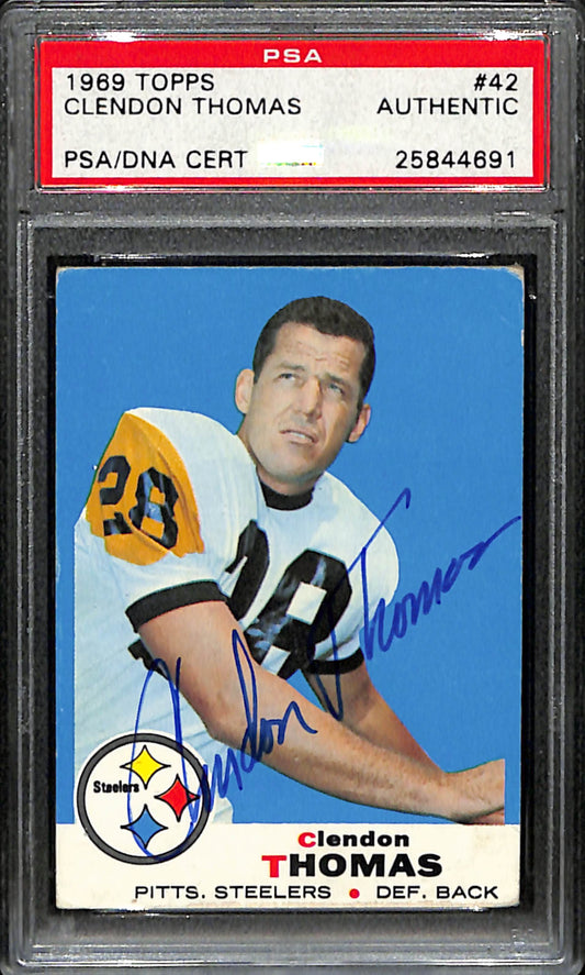 Clendon Thomas Signed 1969 Topps Card #42 Pittsburgh Steelers PSA/DNA 185962