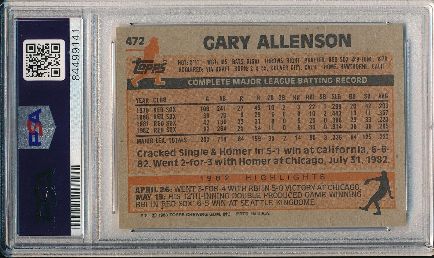 Gary Allenson Boston Red Sox Signed 1983 TOPPS Card #472 PSA/DNA 166122