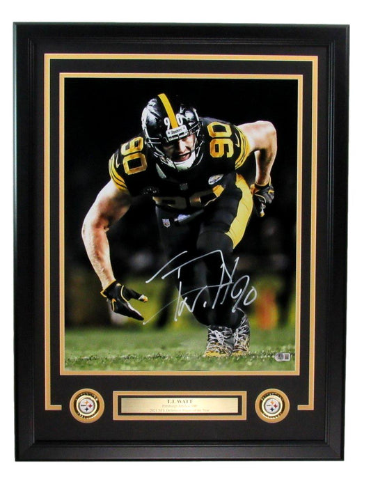 T.J. Watt Signed 16x20 Photo Pittsburgh Steelers Framed Beckett 186183