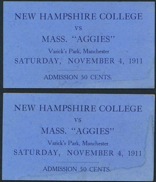 1911 New Hampshire College vs. Massachusetts Aggies Football Game Ticket 142152