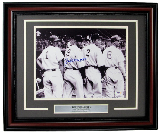 Joe DiMaggio HOF Yankees Signed/Auto 11x14 1936 Photo Framed PSA/DNA 155569