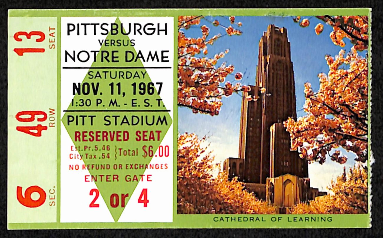 November 11, 1967 Pittsburgh vs. Notre Dame Football Game Ticket Stub 193194