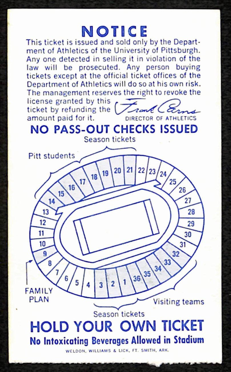 November 11, 1967 Pittsburgh vs. Notre Dame Football Game Ticket Stub 193194
