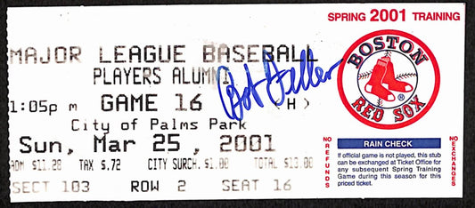 Bob Feller Signed/Auto March 25, 2001 Red Sox Alumni Game Ticket Stub 193202