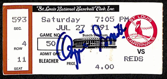 Ozzie Smith HOF Signed/Auto July 27, 1991 Ticket Stub Cardinals vs. Reds 193202