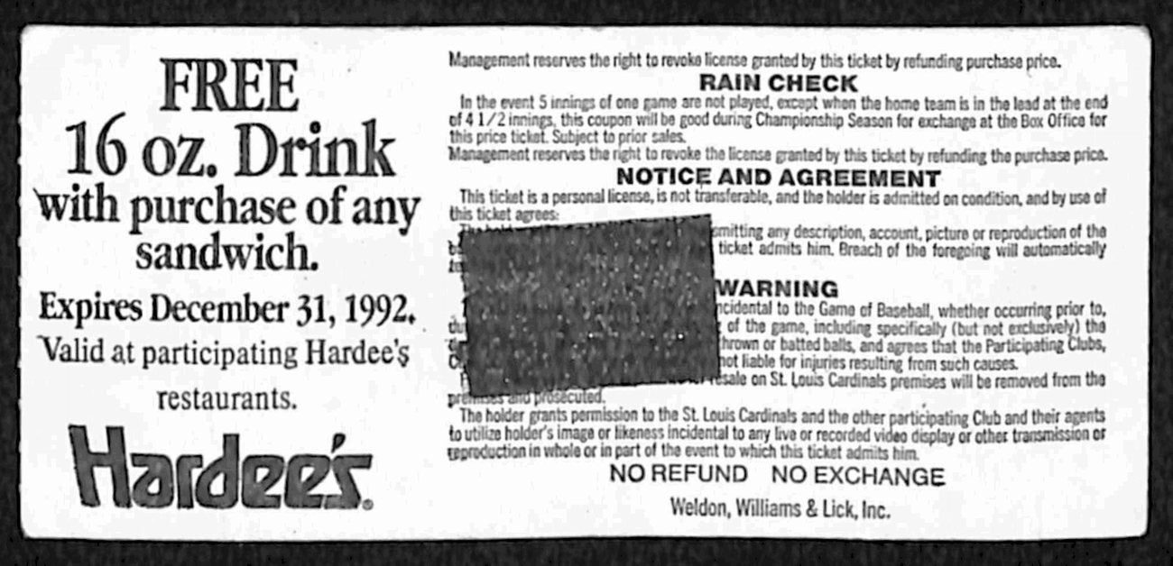 Ozzie Smith HOF Signed/Auto July 27, 1991 Ticket Stub Cardinals vs. Reds 193202