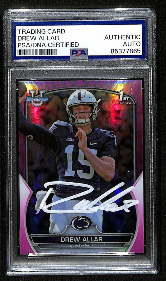 Drew Allar Penn State Signed 2022 Bowman U Pink Rookie Card #59 PSA/DNA 193570