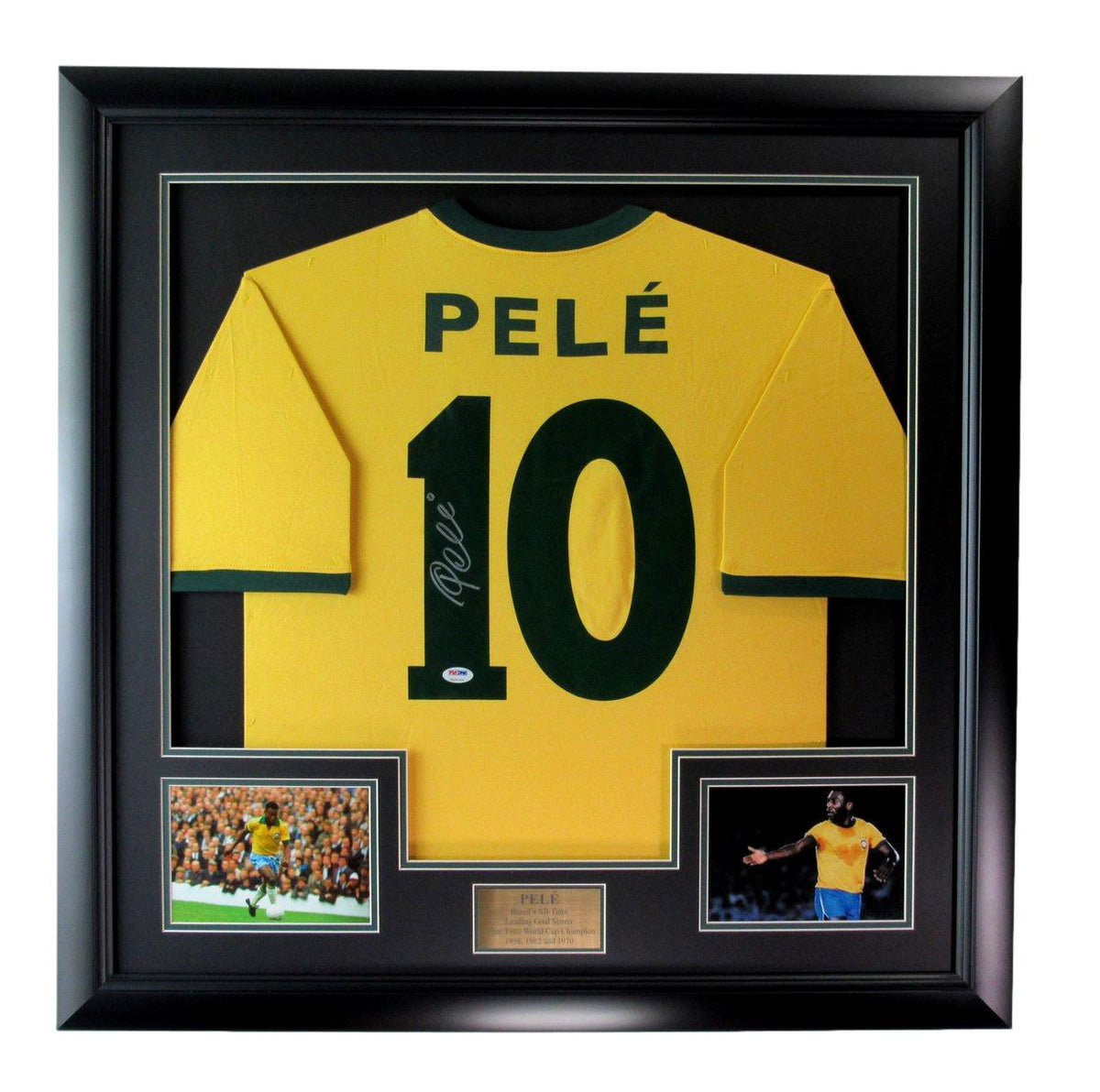 Pele Soccer Signed/Autographed Brazil Yellow Soccer Jersey Framed PSA/DNA 193534