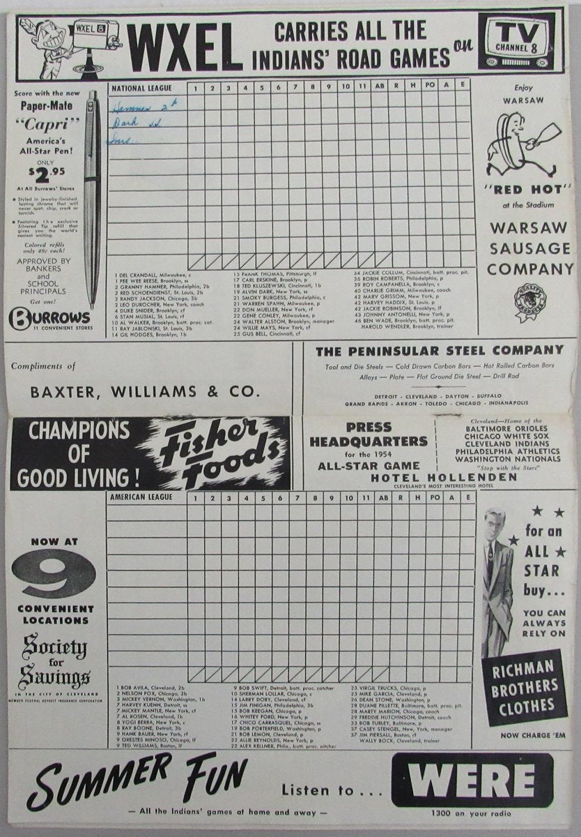 1954 MLB All-Star Game Program at Cleveland Stadium 193546