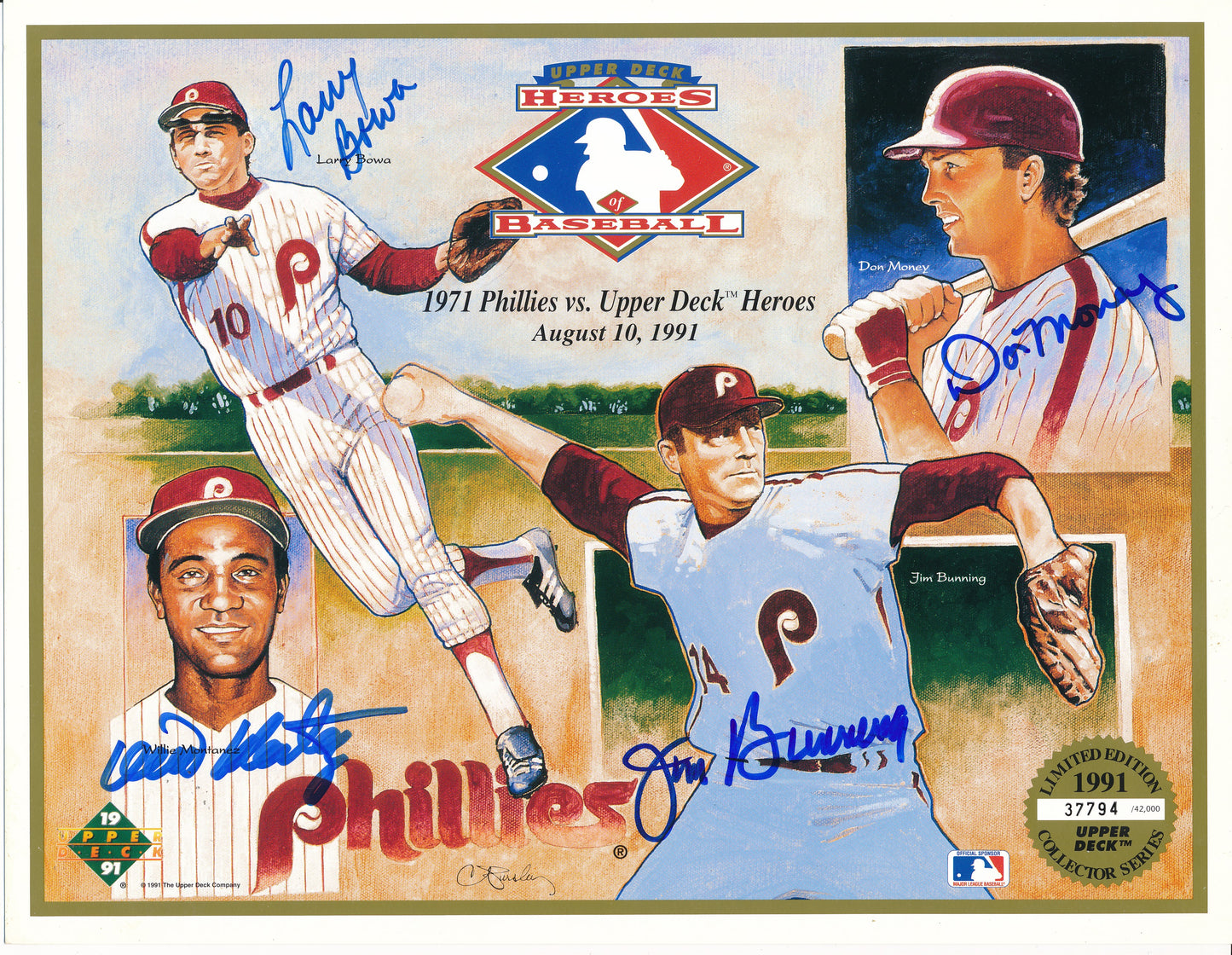 1991 Upper Deck Multi-Signed by 4 Philadelphia Phillies 8x10 Print 193544