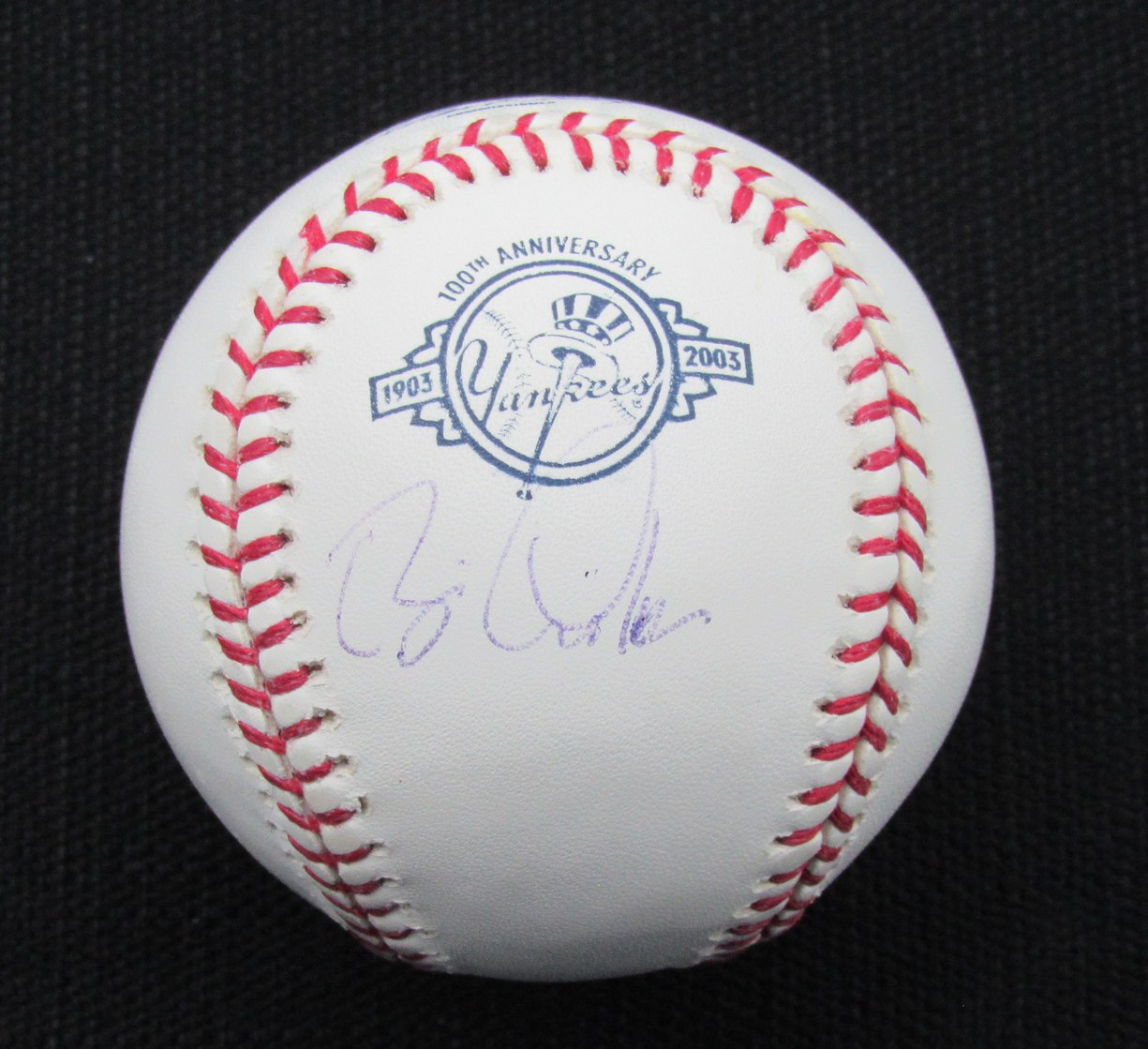 Brian Fisher Signed/Auto OML Yankees 100th Anniversary Baseball JSA 186678