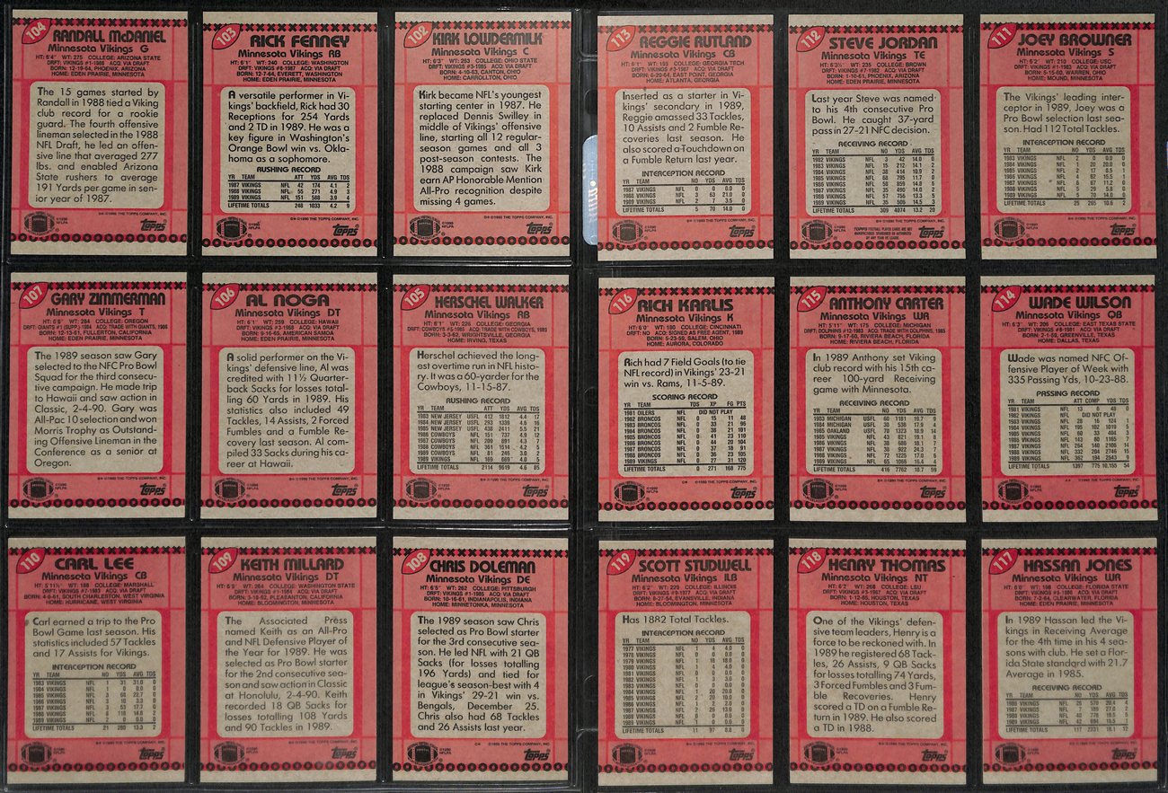 1990 TOPPS Football Minnesota Vikings Team Set (21) Cards 189284