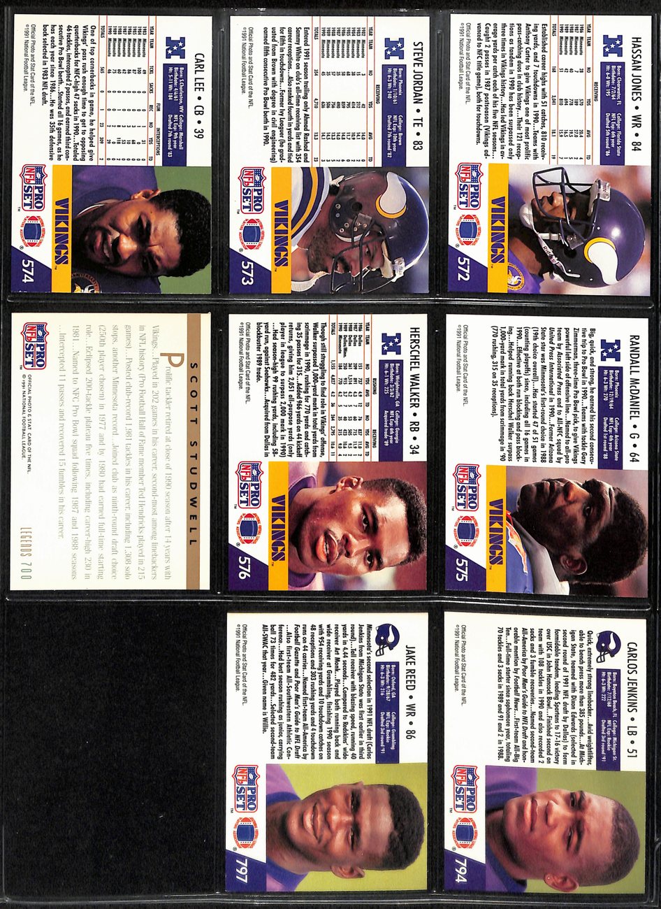 1991 Pro Set Football Minnesota Vikings Team Set (26) Cards 189288