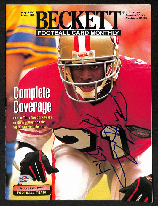 Deion Sanders Signed May 1995 Beckett Football Card Monthly PSA/DNA 193690