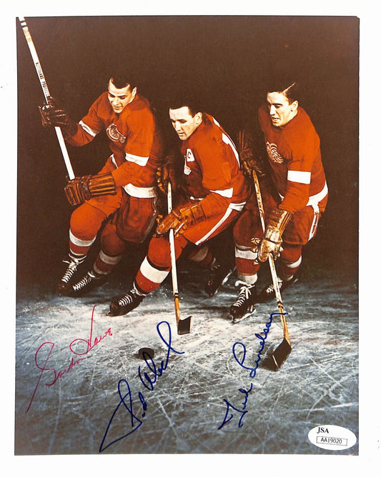 Gordie Howe/Ted Lindsay/Sid Abel Mutli-Signed 8x10 Photo Red Wings JSA 193774