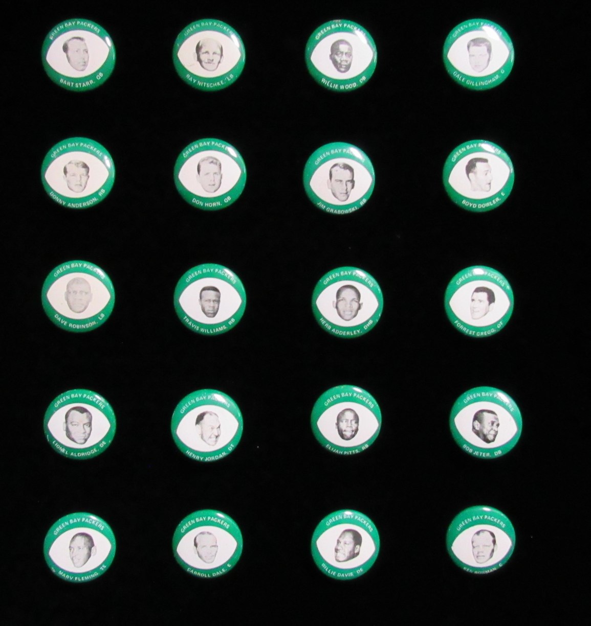 Vintage 1969 Drenks Potato Chips Green Bay Packers Complete Pin Set (20) 193869