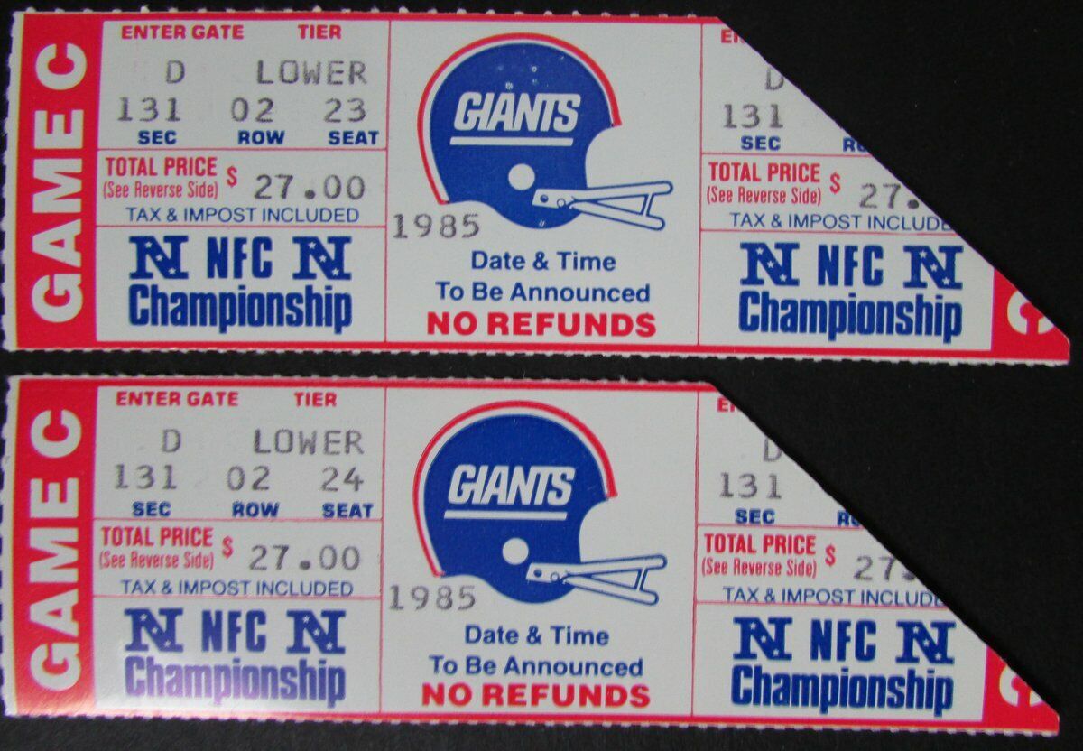 (3) New York Giants vs. Bears 1985 NFC Championship Game Phantom Ticket Stubs