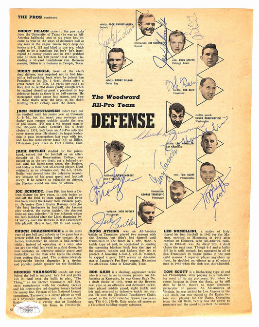 Vintage 1958 NFL All-Pros Signed (10) 8.5x11 Magazine Page Photo JSA 194950