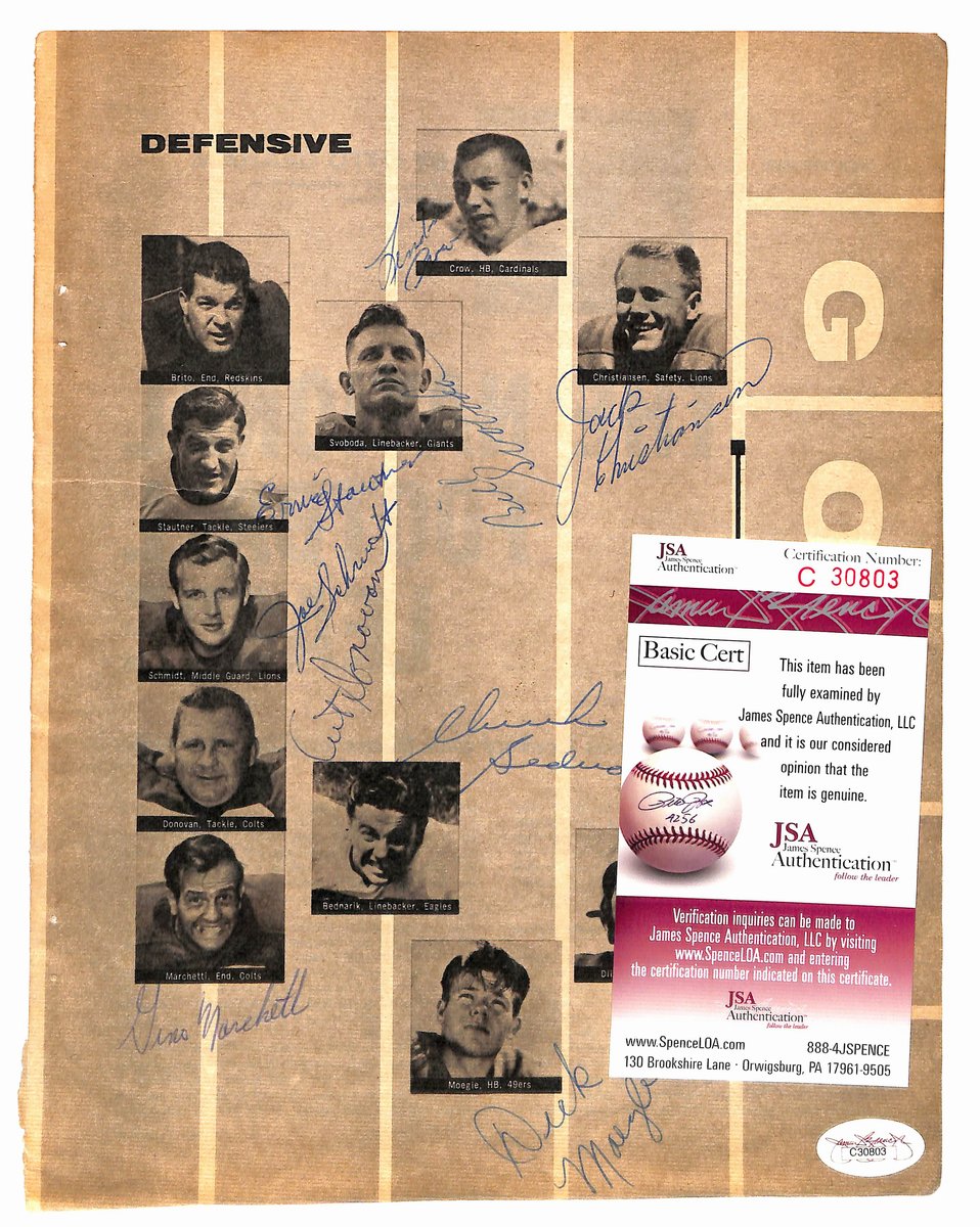 1957 NFL All-Pros Signed (9) 8.5x11 Magazine Page Photo Marchetti JSA 194951