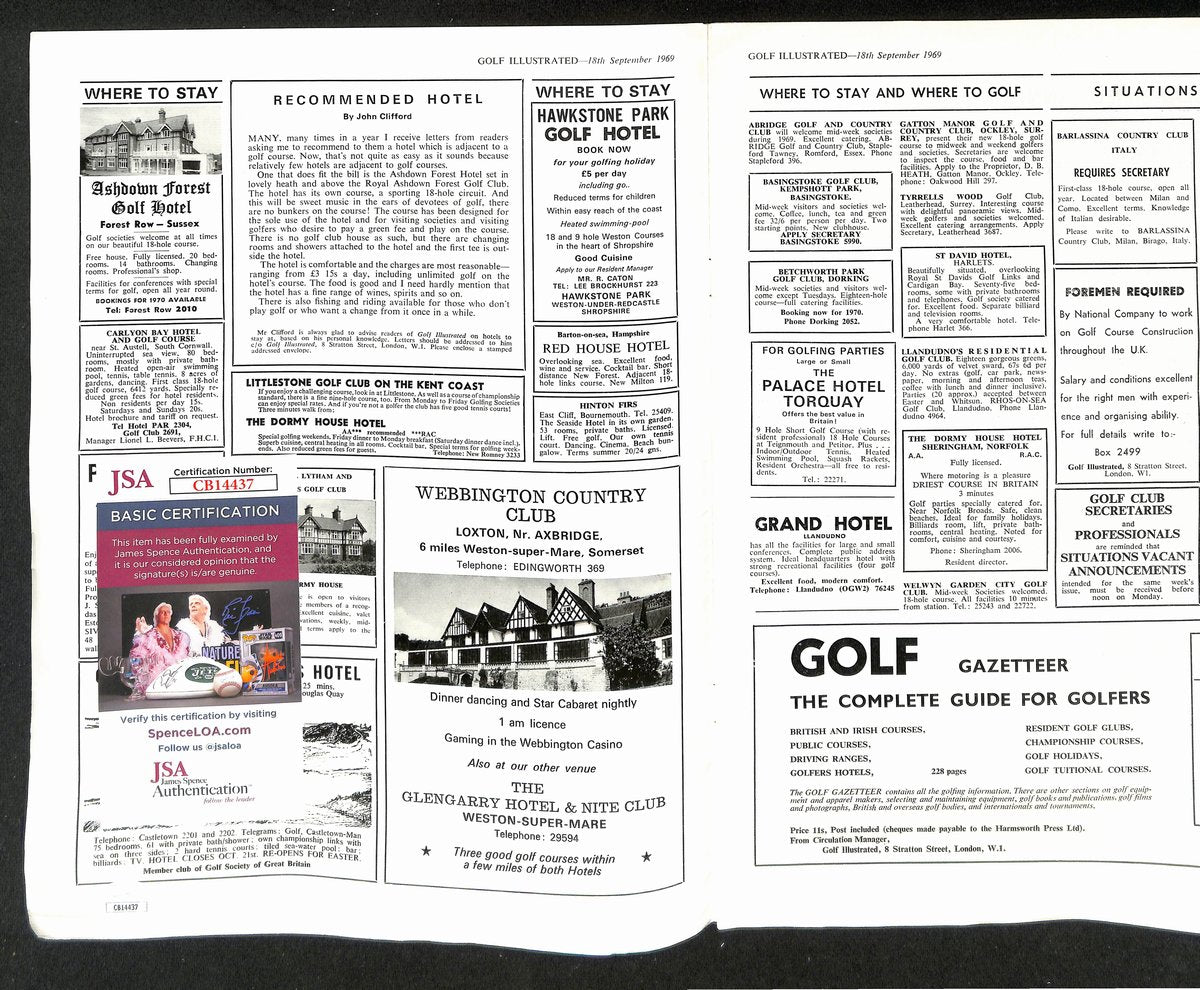 Arnold Palmer Signed/Autographed 9/18/1969 Golf Illustrated Magazine JSA 194968