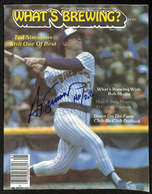 Ted Simmons HOF Signed May 1983 Milwaukee Brewers Magazine NOLABEL JSA 194956