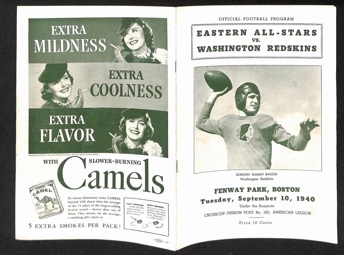 9/10/1940 Eastern All-Stars vs. Washington Redskins Program Sammy Baugh 194931