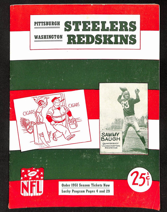 1950 Pittsburgh Steelers vs. Washington Redskins Program Sammy Baugh 194932