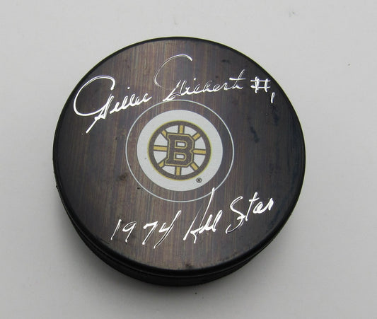 Gilles Gilbert Signed/Inscribed Boston Bruins Hockey Puck PSA 193971