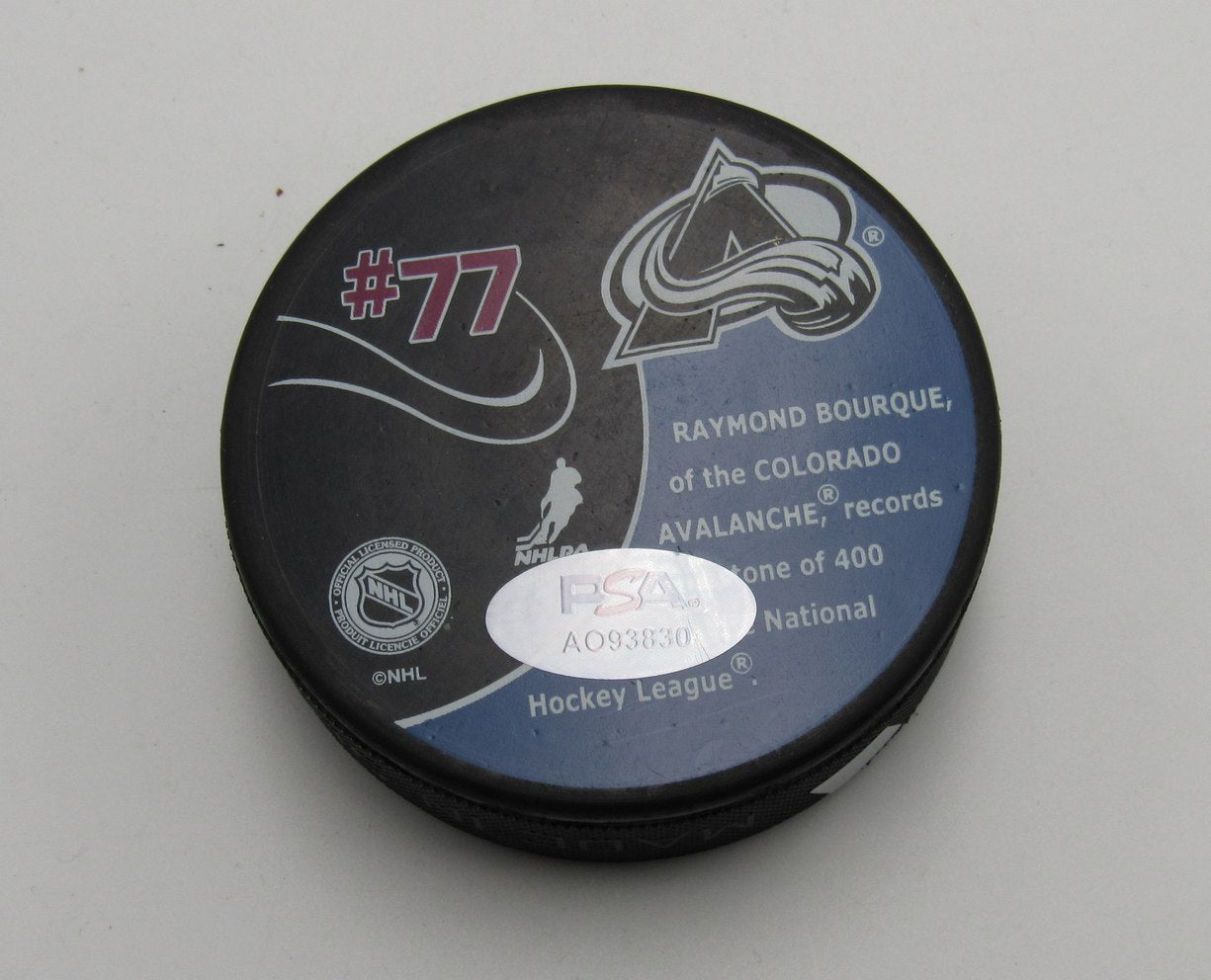 Ray Bourque HOF Signed 400 Goals Hockey Puck Colorado Avalanche PSA 193984