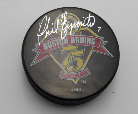 Phil Esposito HOF Signed Boston Bruins 75th Anniversary Hockey Puck PSA 194261