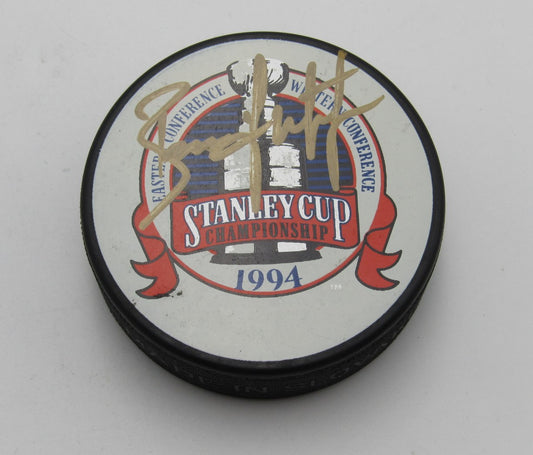 Brian Leetch HOF Signed 1994 Stanley Cup Champ Hockey Puck Rangers PSA 194266