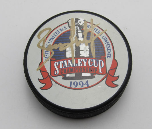 Brian Leetch HOF Signed 1994 Stanley Cup Champ Hockey Puck Rangers PSA 194286