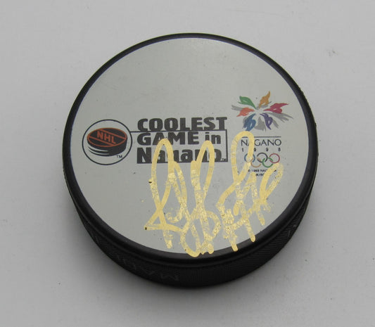 Ray Bourque HOF Signed/Auto 1998 Nagano Hockey Puck Canadian Team PSA 194301