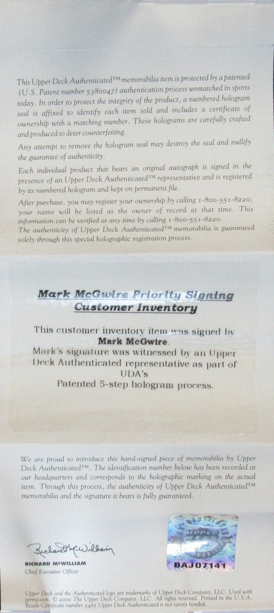 Mark McGwire Signed/Auto Rawlings Making History Baseball Bat RARE UDA 195276