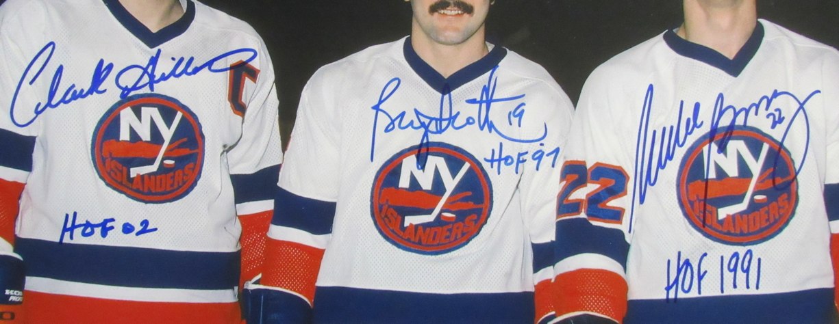 Gilles/Trottier/Bossy HOF Multi-Signed/Inscr 11x14 Photo Islanders PSA 195267