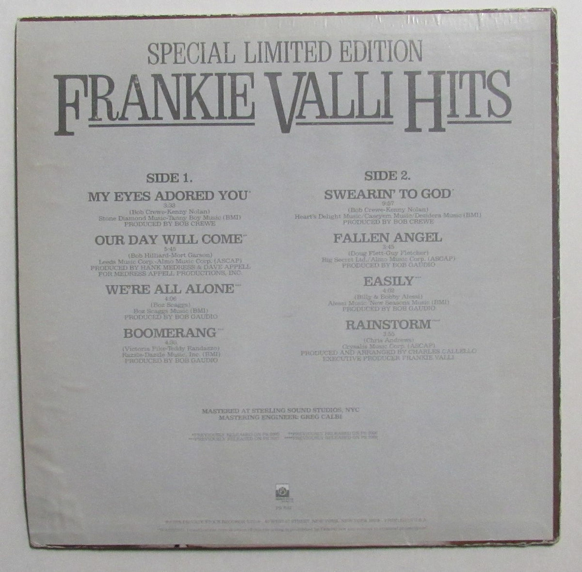 Frankie Valli Signed/Auto Record Album "Frankie Valli Hits" PSA/DNA 194708