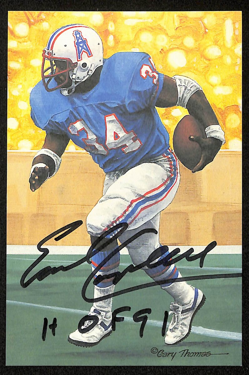Earl Campbell HOF Signed/Insc 1991 Goal Line Art GLAC Postcard Oilers PSA 194739