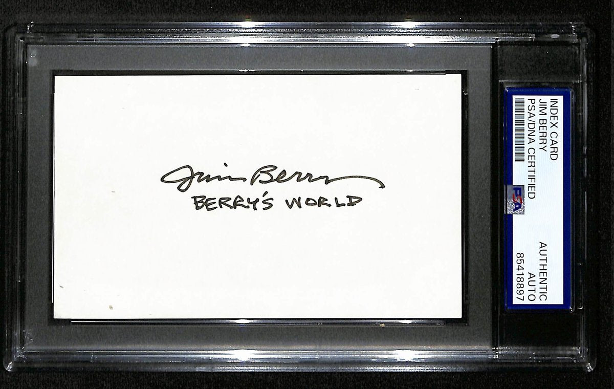 Jim Berry Signed/Inscr 3x5 Index Card Cartoonist "Barry's World" PSA/DNA 193803