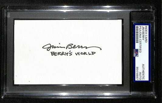 Jim Berry Signed/Inscr 3x5 Index Card Cartoonist "Barry's World" PSA/DNA 193803