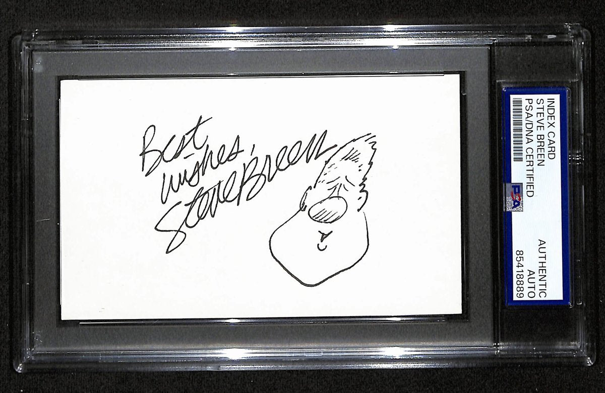 Steve Breen Signed/Inscr 3x5 Index Card Cartoonist "Political" PSA/DNA 193807