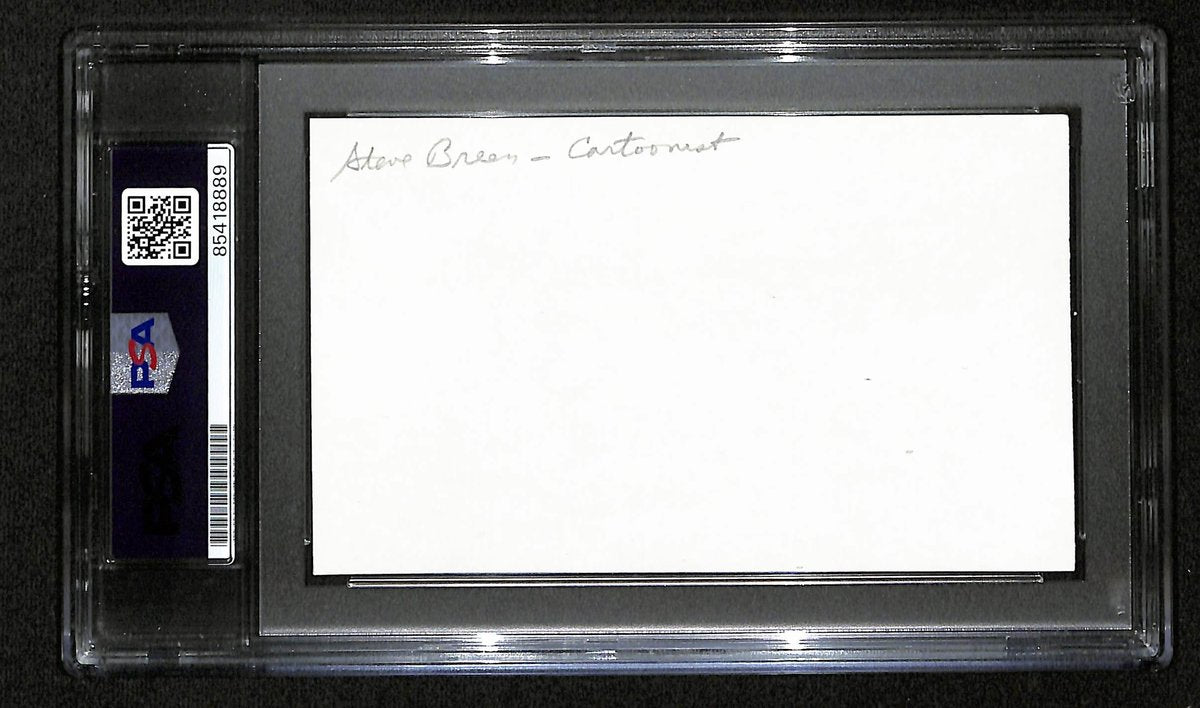 Steve Breen Signed/Inscr 3x5 Index Card Cartoonist "Political" PSA/DNA 193807
