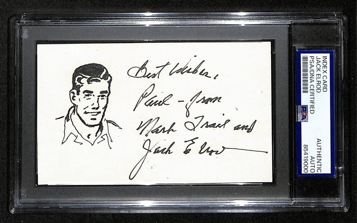 Jack Elrod Signed/Inscr 3x5 Index Card Cartoonist "Mark Trail" PSA/DNA 193810