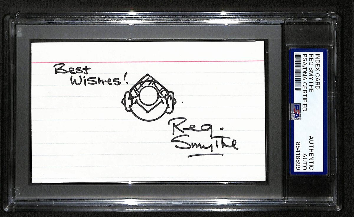 Reg Smythe Signed/Inscr 3x5 Index Card Cartoonist "Andy Capp" PSA/DNA 193811